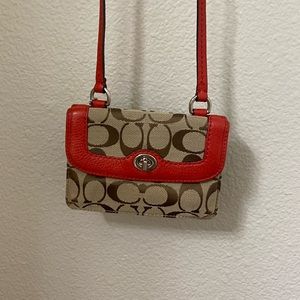 Coach Khaki Dylan Crossbody with Orange leather detail